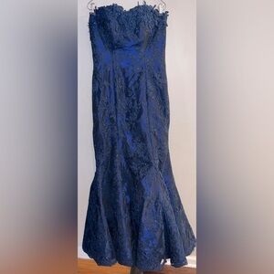 TINA DI MARTINA Womens Navy Blue Floral Applique Rhinestone Formal Mermaid Dress